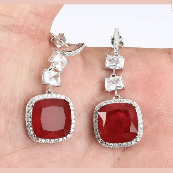HUGE ruby, sapphire & Topaz sterling earrings - Picture 4 of 4